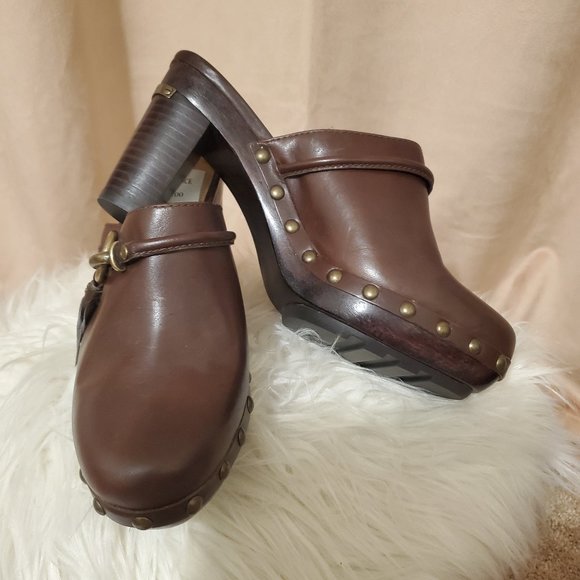 BRAND NEW COACH SHASHA VACHETTA CLOG MULE STUDDED CHOCOLATE - Picture 1 of 5